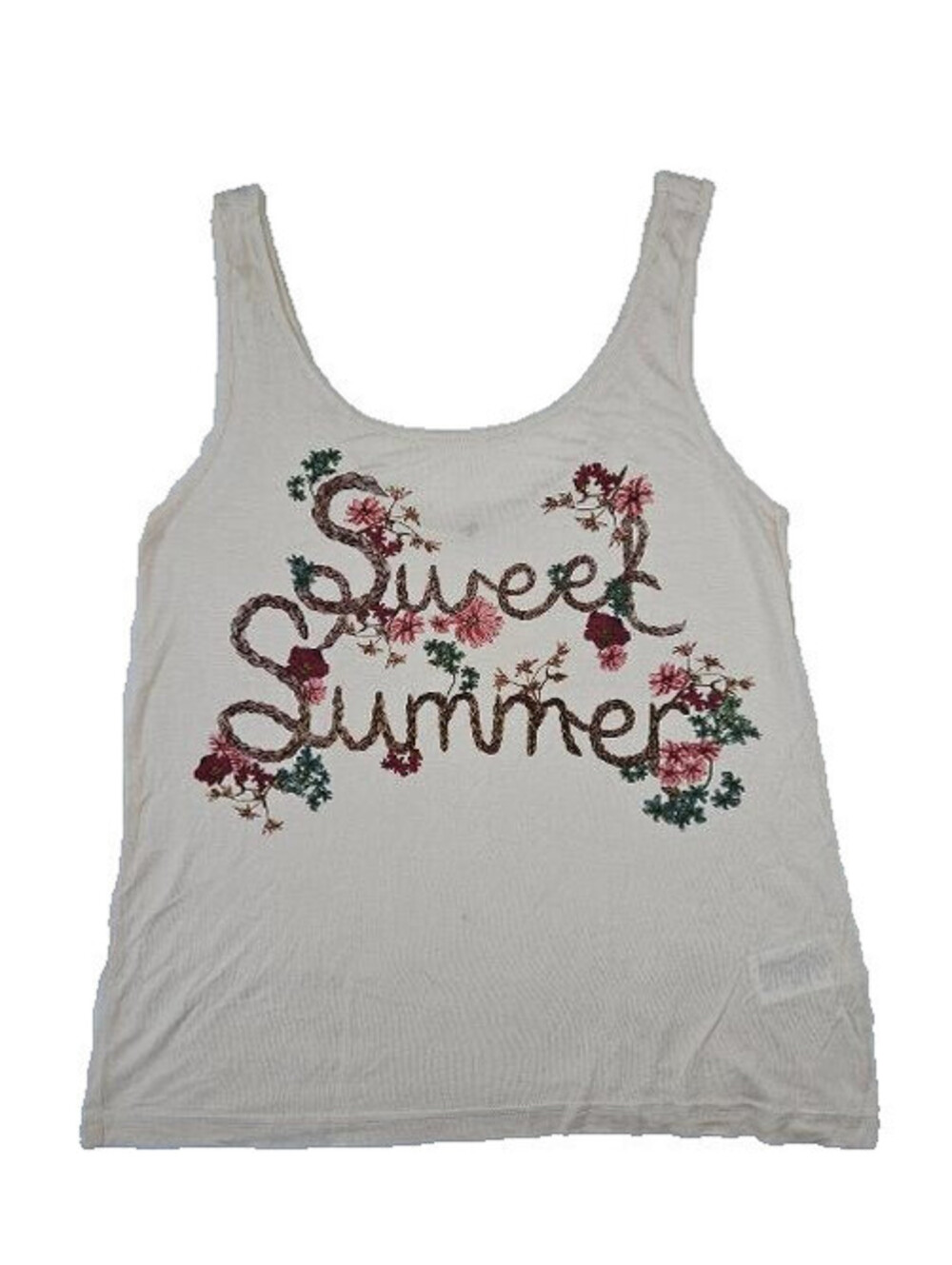 H & M Beige Tank Top, Size: L, featuring the text "Sweet Summer".